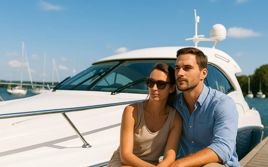 Paar freut sich wegen Yachtfinanzierung