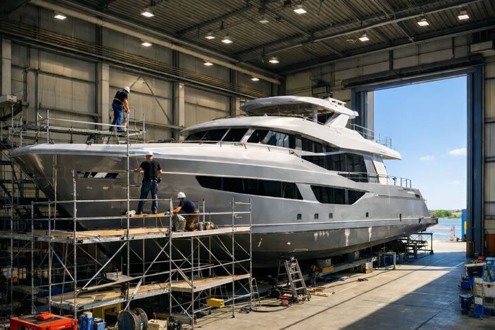 Yachtbau in einer Schiffswerft