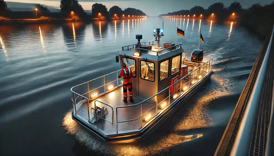 Arbeitsboot im Dienst