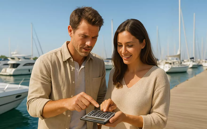 Paar berechnet Leasing der Yacht