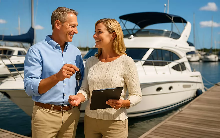 Paar freut sich wegen Yachtleasing